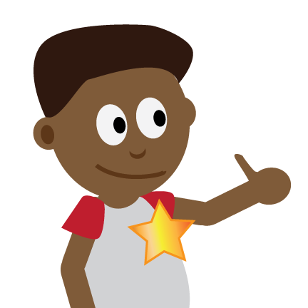 A child with a gold star, giving a 'thumbs up' gesture