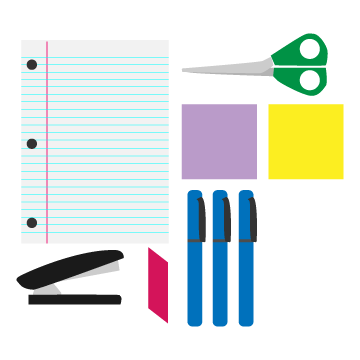 A set of organized school supplies